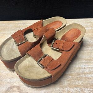 INTENTIONALLY BLANK Tan Suede Sandals platform strap free people sz 40